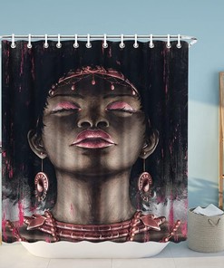 Fabric African American Woman Shower Curtain, Cultural Bathroom Decor with Black Beauty