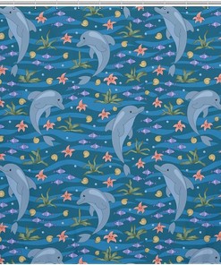 Fabric Bath Curtains For Hotel With Funny Dolphins Shower Curtain