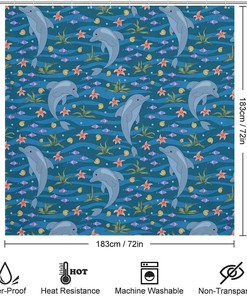 Fabric Bath Curtains For Hotel With Funny Dolphins Shower Curtain