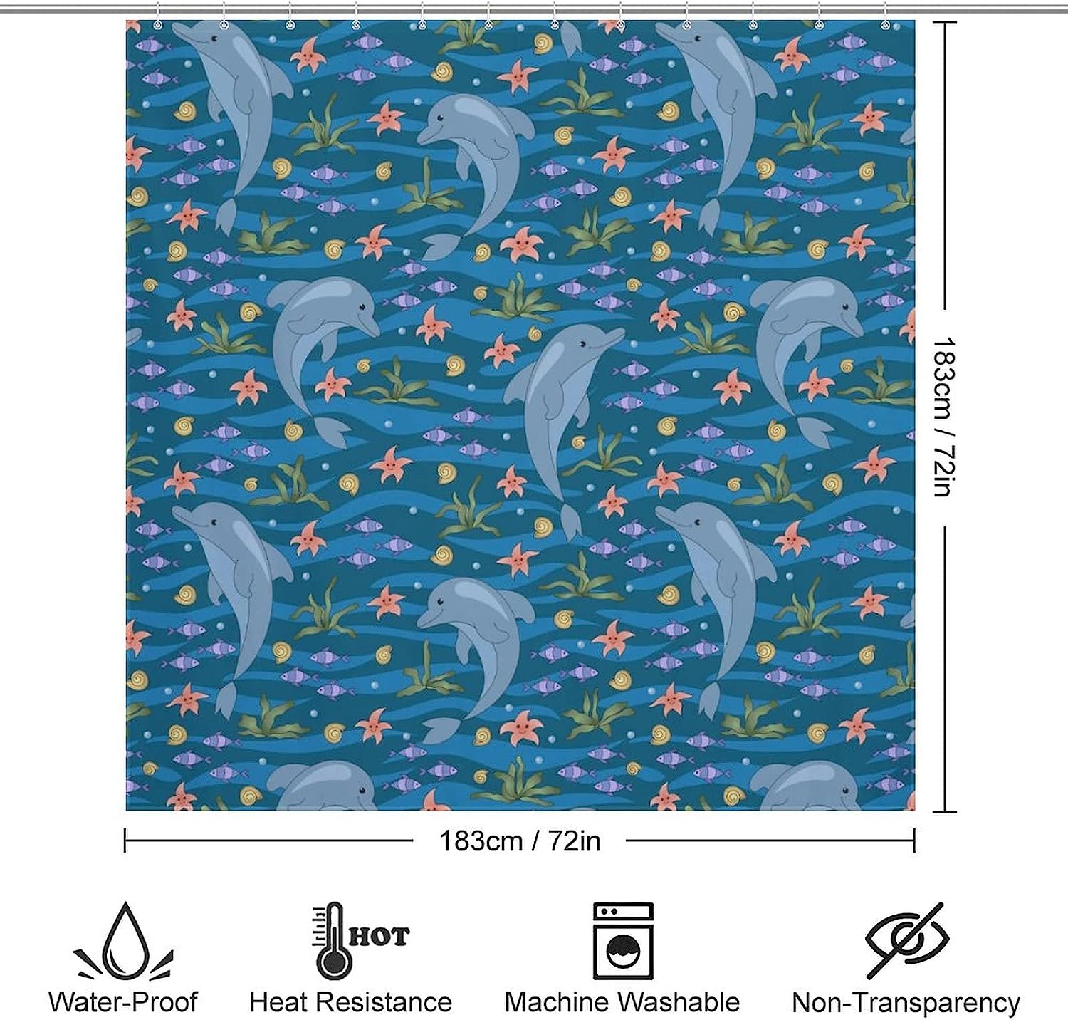 Fabric Bath Curtains For Hotel With Funny Dolphins Shower Curtain