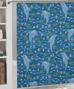Fabric Bath Curtains For Hotel With Funny Dolphins Shower Curtain