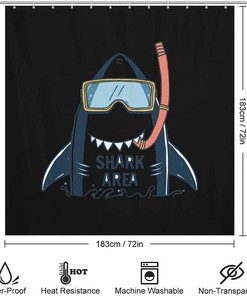Fabric Bath Curtains With Funny Shark Diver Print, Perfect For Hotels And Home Bathrooms