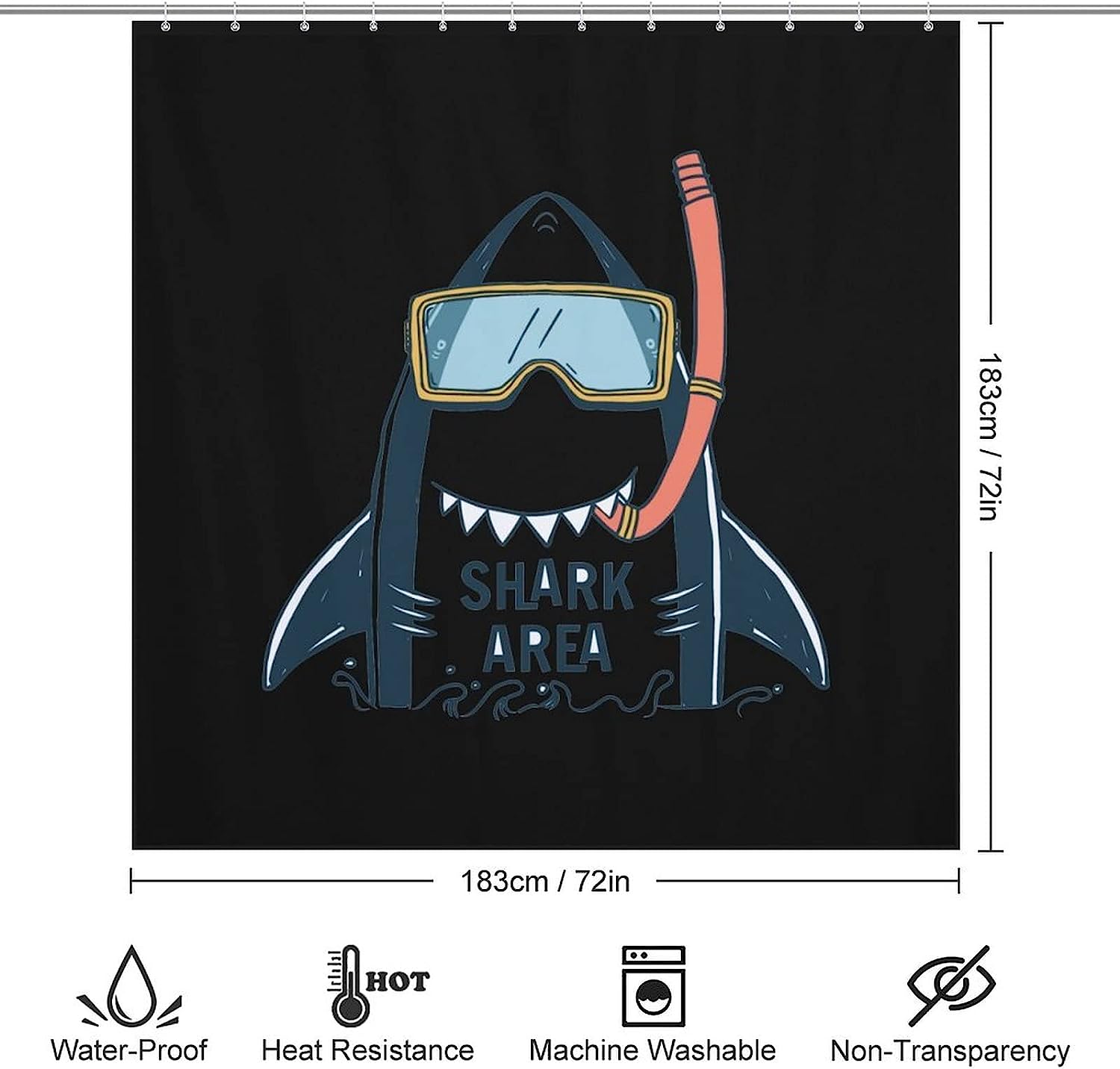 Fabric Bath Curtains With Funny Shark Diver Print, Perfect For Hotels And Home Bathrooms