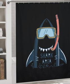 Fabric Bath Curtains With Funny Shark Diver Print, Perfect For Hotels And Home Bathrooms