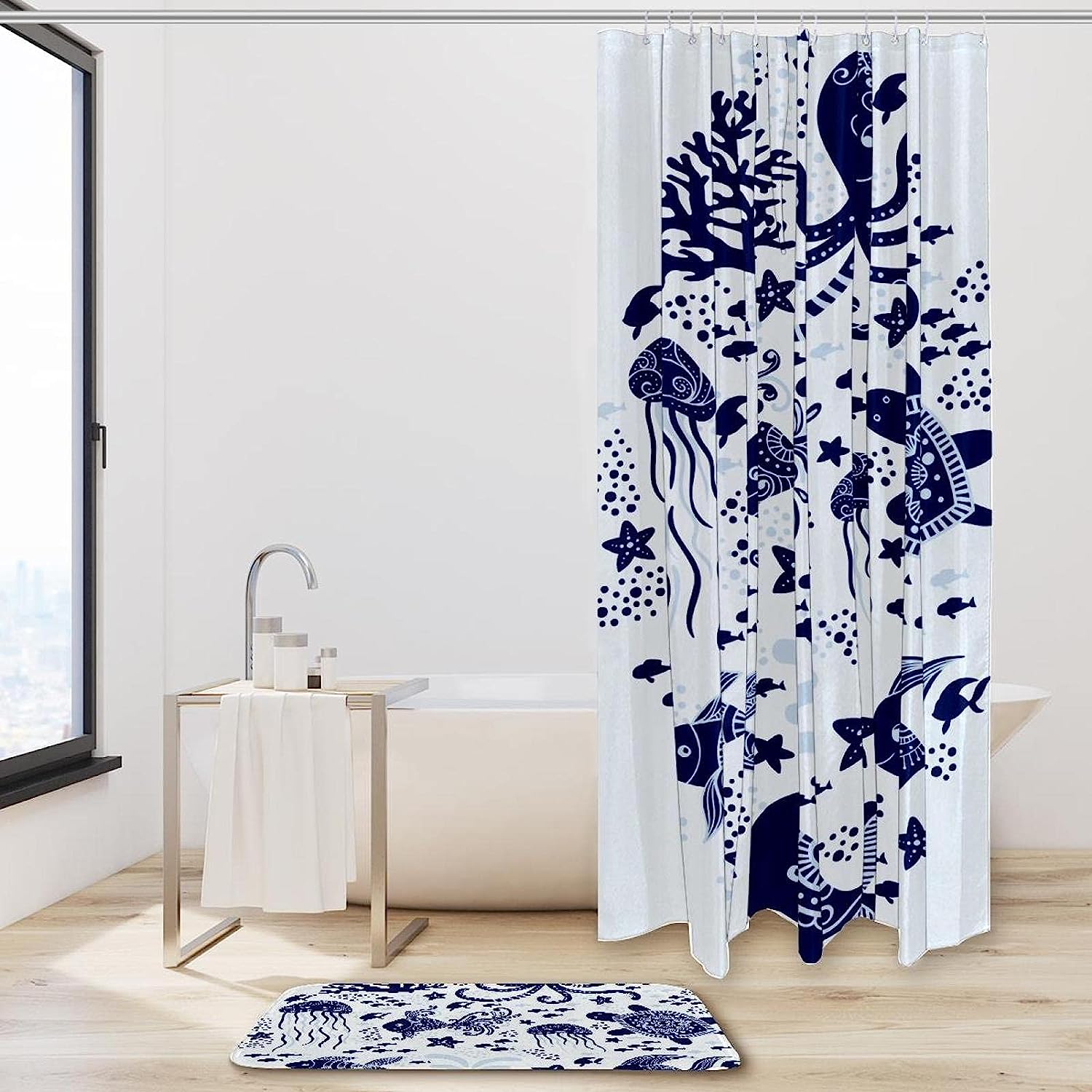 Fabric Bathroom Curtain, Blue Octopus Shower Curtain, Waterproof For Bathroom Decor - Image 2