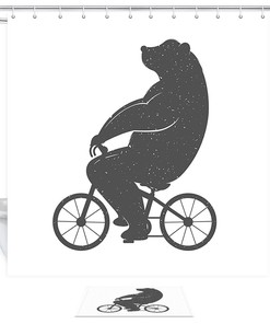 Fabric Bear Riding Bicycle Shower Curtain - A Playful Addition To Your Bathroom