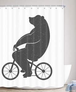 Fabric Bear Riding Bicycle Shower Curtain - A Playful Addition To Your Bathroom