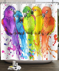 Fabric Birds And Color Splashes Shower Curtain For Bathroom Decor