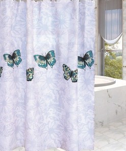 Fabric Butterfly Print Shower Curtain For Mould Proof Bathroom