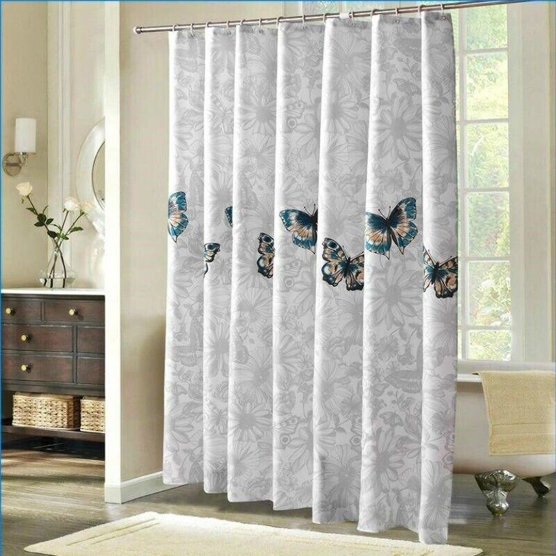 Fabric Butterfly Print Shower Curtain For Mould Proof Bathroom - Image 2