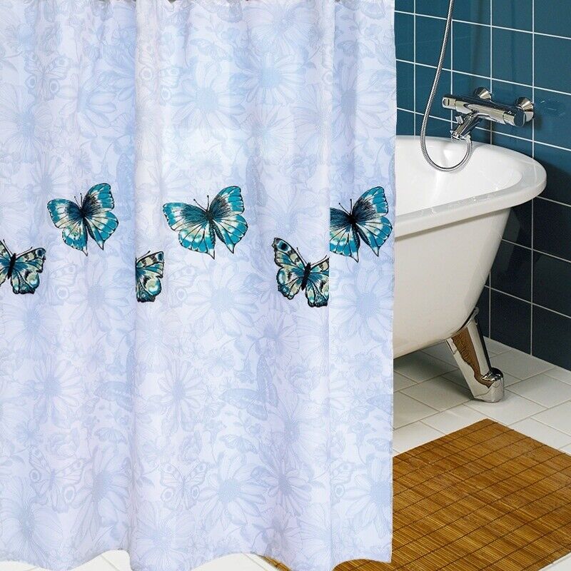Fabric Butterfly Print Shower Curtain For Mould Proof Bathroom - Image 3