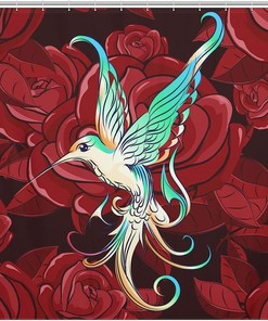 Fabric Cloth Hummingbird With Rose Shower Curtain For Beautiful Bathroom Decor