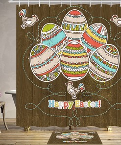 Fabric Easter Egg And Floral Shower Curtain For Cute Bathroom Decoration