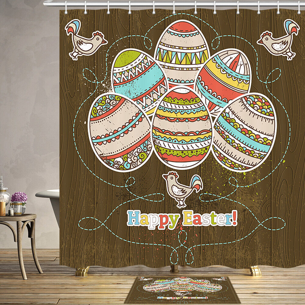 Fabric Easter Egg And Floral Shower Curtain For Cute Bathroom Decoration