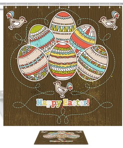 Fabric Easter Egg And Floral Shower Curtain For Cute Bathroom Decoration