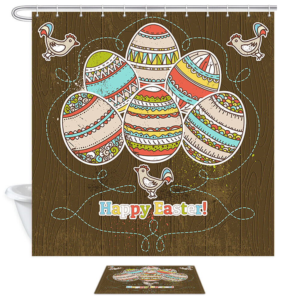 Fabric Easter Egg And Floral Shower Curtain For Cute Bathroom Decoration