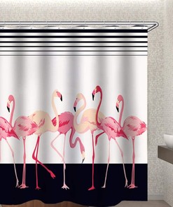 Fabric Pink Flamingo Vintage Bathroom Shower Curtains Printed for Showers and Bathtubs 