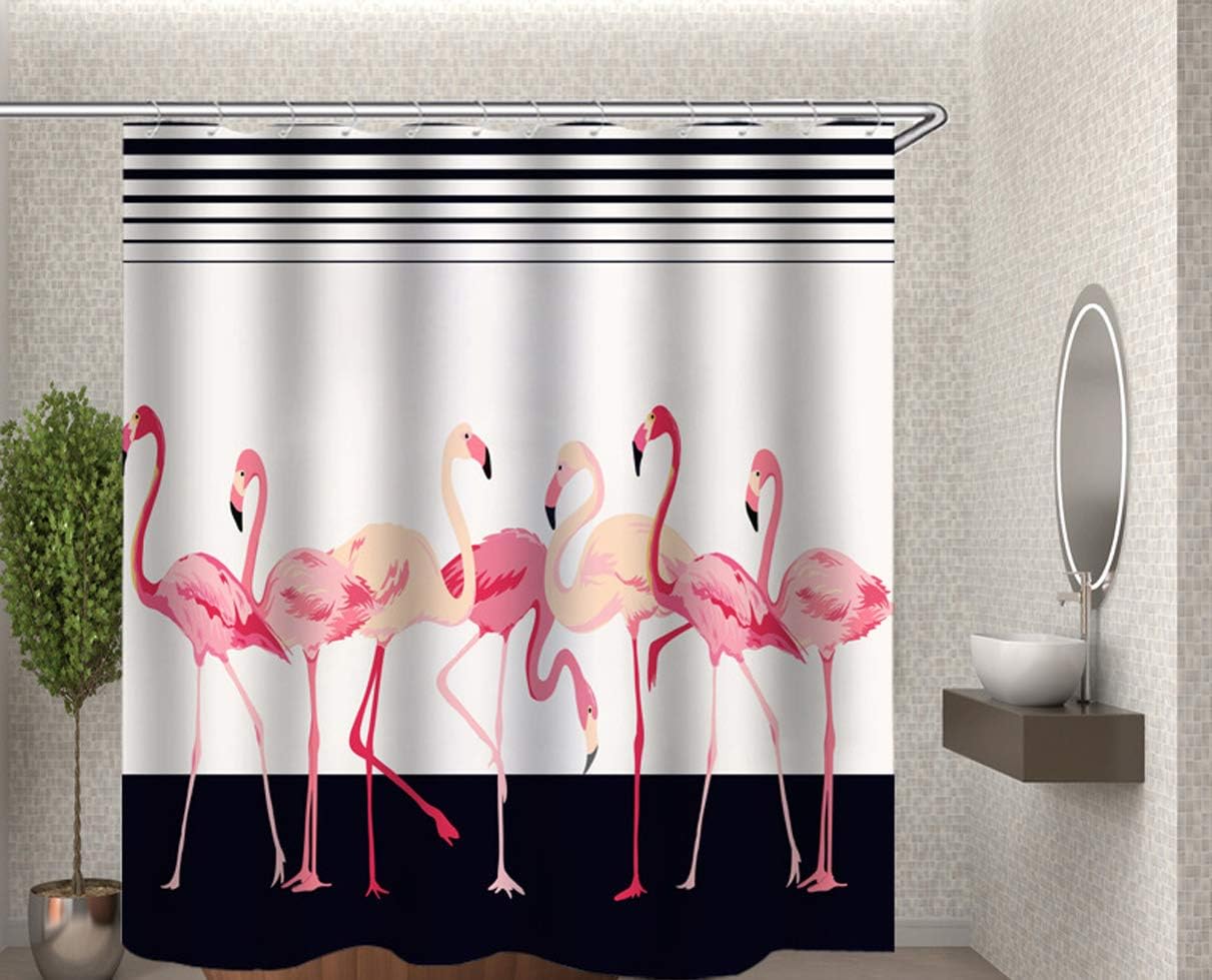 Fabric Pink Flamingo Vintage Bathroom Shower Curtains Printed for Showers and Bathtubs