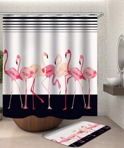 Fabric Pink Flamingo Vintage Bathroom Shower Curtains Printed for Showers and Bathtubs