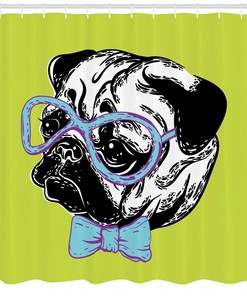 Fabric Pug Dog Shower Curtain, Adorable Bathroom Decoration