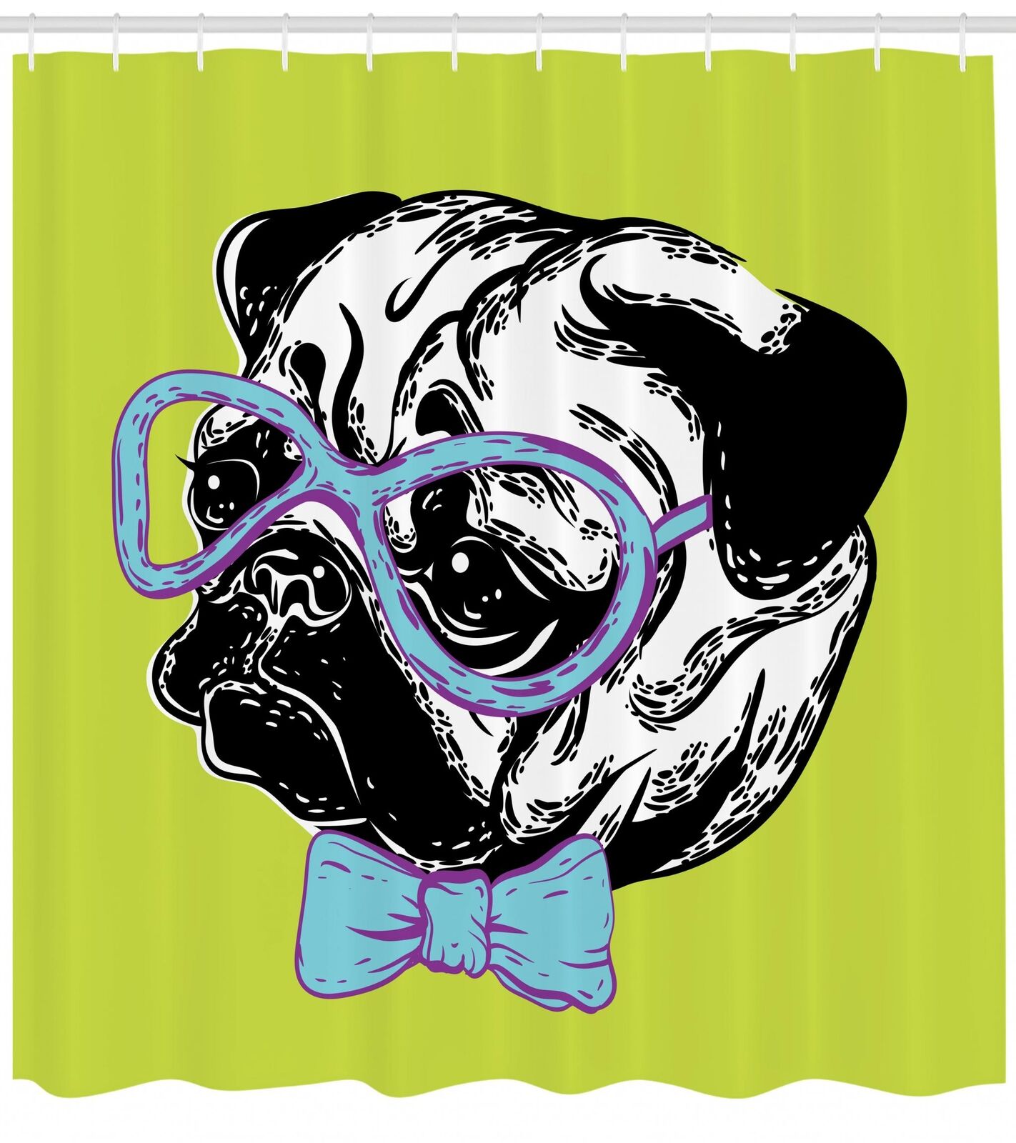 Fabric Pug Dog Shower Curtain, Adorable Bathroom Decoration