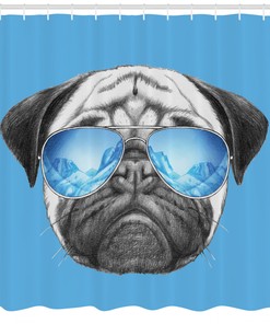 Fabric Pug Dog Shower Curtain, Adorable Bathroom Decoration