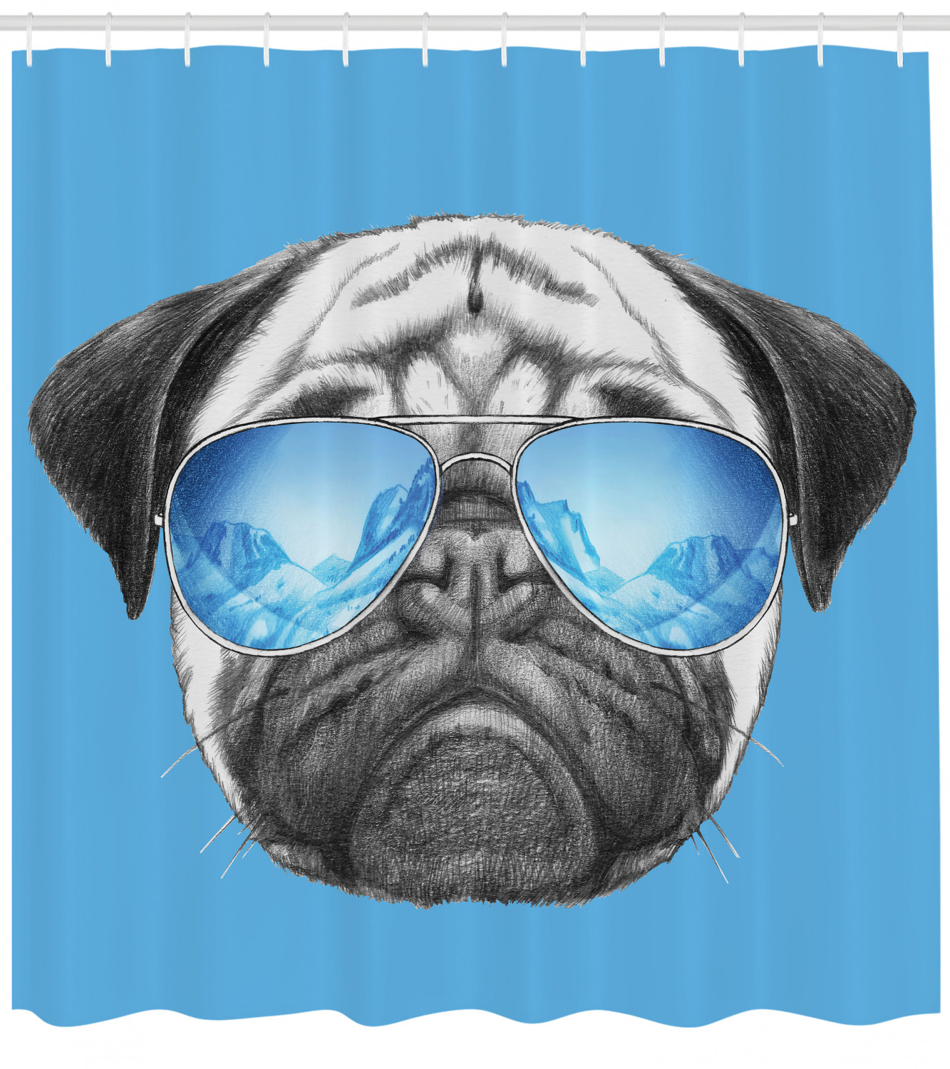 Fabric Pug Dog Shower Curtain, Adorable Bathroom Decoration
