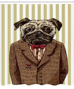 Fabric Pug Dog Shower Curtain, Adorable Bathroom Decoration