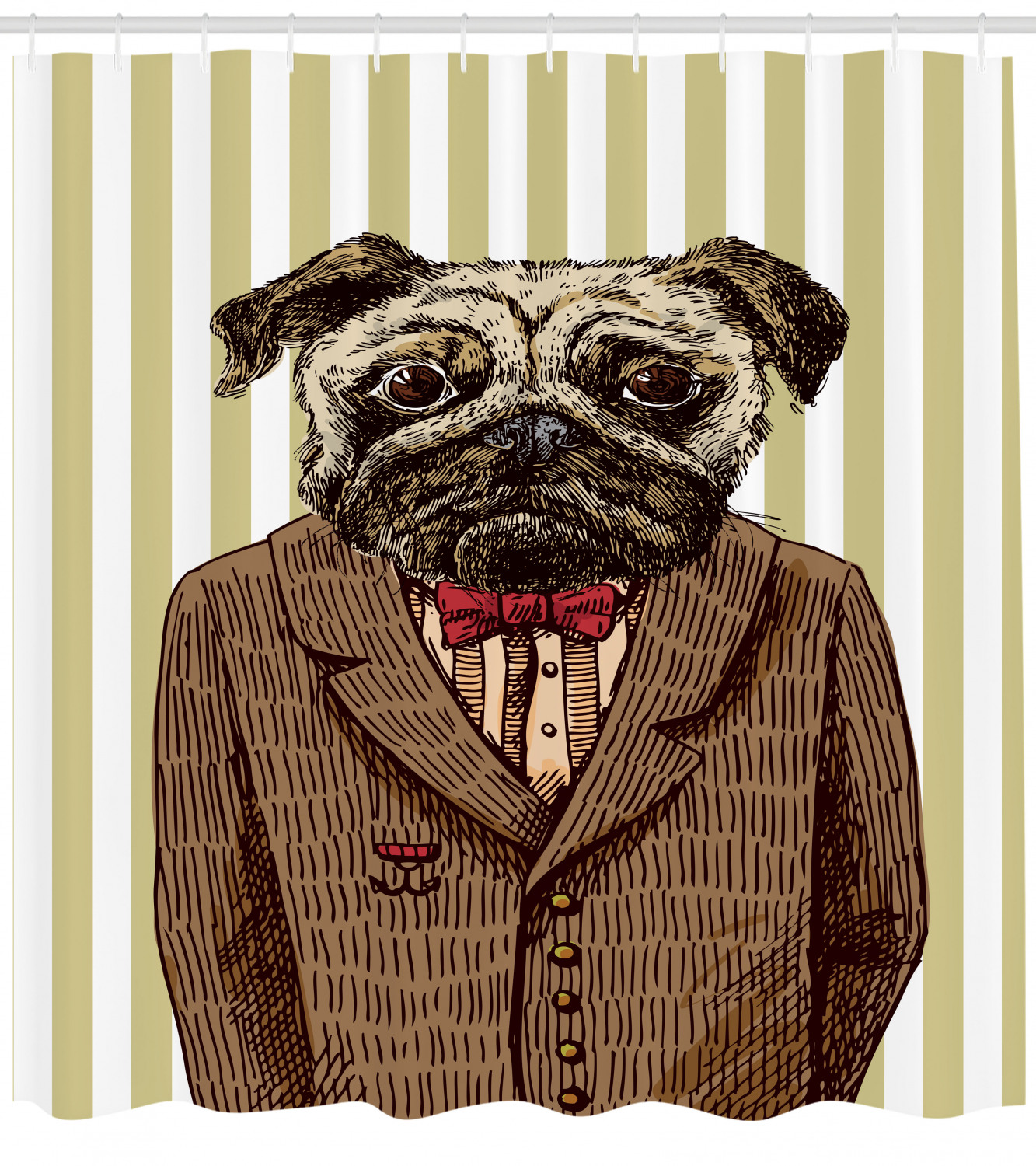 Fabric Pug Dog Shower Curtain, Adorable Bathroom Decoration