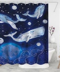 Fabric Shower Curtain Waterproof Shark Themed Bathroom Decor