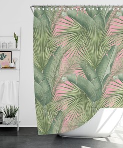 Fabric Shower Curtain With Botanical Palm Leaf Jungle Design - Relaxing And Refreshing Addition To Your Bathroom