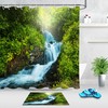 Fabric Shower Curtain With Green Jungle Stream Waterfall Landscape Design