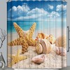 Fabric Shower Curtain with Hooks - Beach Shells Sand and Starfish Seashells 
