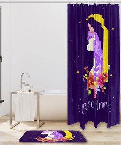 Fabric Shower Curtain with Magic Unicorn Wonderland Print Design - For Dreamy and Whimsical Bathroom Decor.