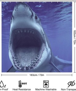 Fabric Shower Curtain with Shark Teeth Print Design for Your Bathroom