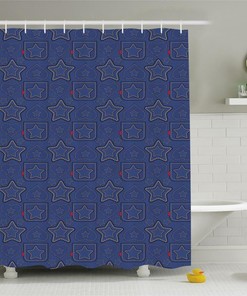 Fabric Shower Curtain with Star Motif for Durable Bathroom Decor