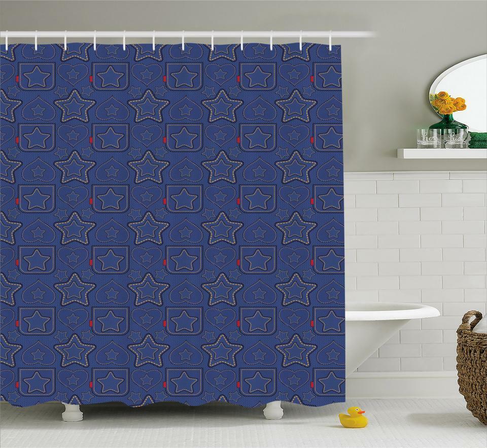 Fabric Shower Curtain with Star Motif for Durable Bathroom Decor