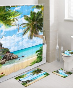 Fabulous Tropical Beach Man Palm Fabric Shower Curtains for a Relaxing Shower Experience 