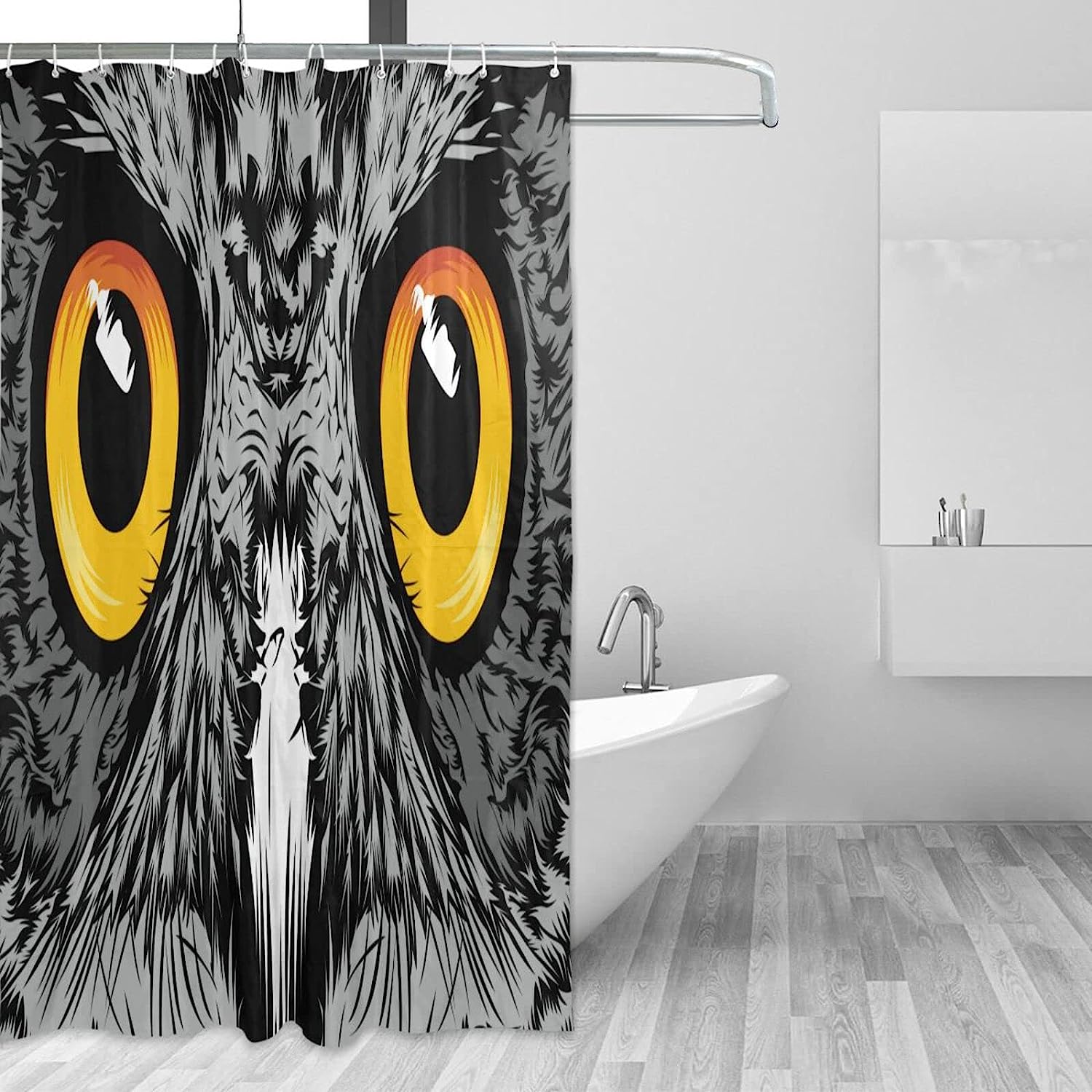 Face Owl Pattern Shower Curtain Modern Home Bathroom Hotel Spa Decorations Waterproof Fabric