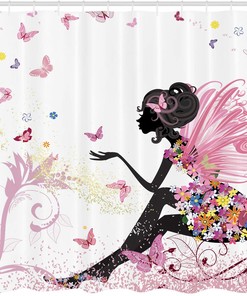 Fairy Girl Fantasy Garden Flying Butterflies Fashion Shower Curtain For Bathroom