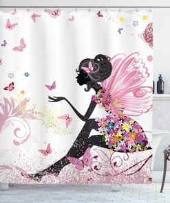 Fairy Girl Fantasy Garden Flying Butterflies Fashion Shower Curtain For Bathroom
