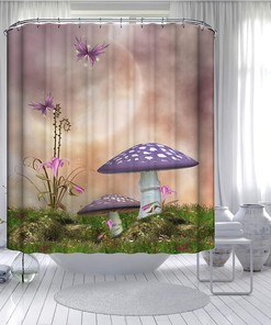 Fairy Purple Mushroom Shower Curtain, Waterproof Bathroom Decor