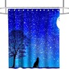 Fairy Starry Night Moon Wild Tree and Wolf Vintage Shower Curtain Waterproof Washable White and Black