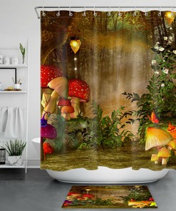 Fairy Tale Forest Mushroom Shower Curtain, Whimsical Bathroom Decor