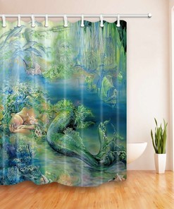 Fairy Tale Mermaid Ocean Shower Curtain - Waterproof Fabric Bath Decor 