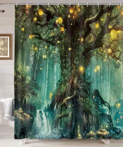 Fairy Tales Shower Curtain With Fantasy Tree Decoration - Forest Fairy Tales Shower Curtain