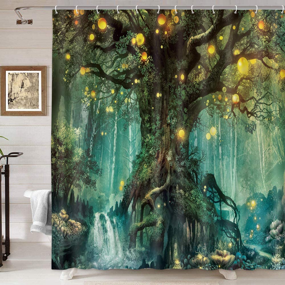 Fairy Tales Shower Curtain With Fantasy Tree Decoration - Forest Fairy Tales Shower Curtain