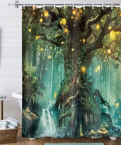 Fairy Tales Shower Curtain With Fantasy Tree Decoration - Forest Fairy Tales Shower Curtain