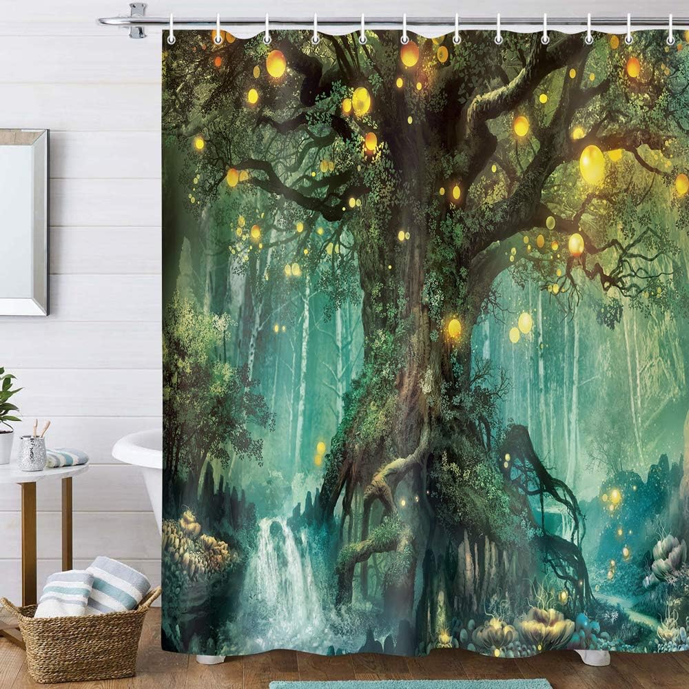 Fairy Tales Shower Curtain With Fantasy Tree Decoration - Forest Fairy Tales Shower Curtain
