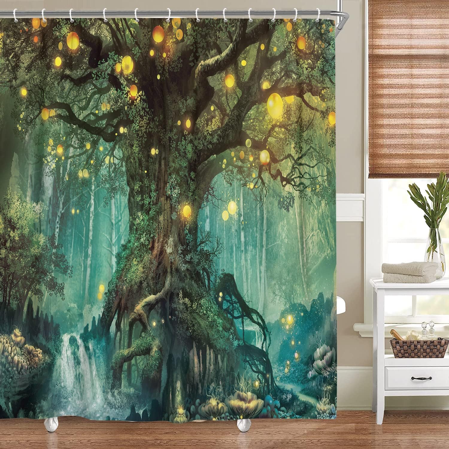 Fairy Tales Shower Curtain With Fantasy Tree Decoration - Forest Fairy Tales Shower Curtain